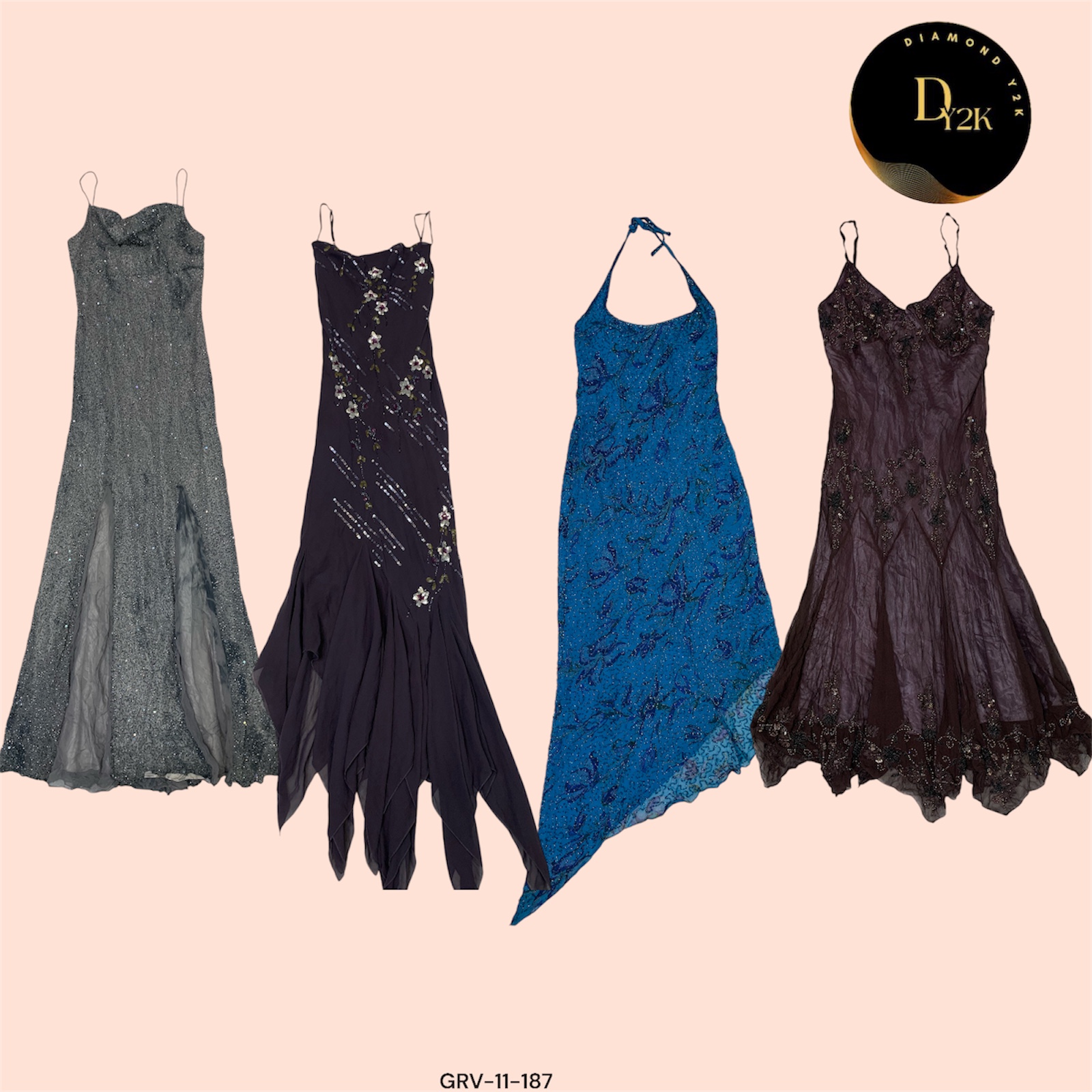 Y2K Pailletten- und Perlenkleid - Trendiger Rückblick-Look (GRV-11-187)