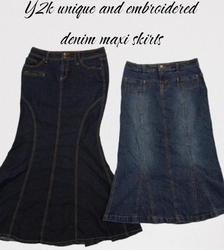 Jupes maxi en denim uniques et brodées Y2k