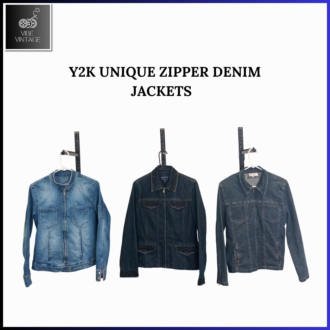 Y2K VESTES EN DENIM AVEC FERMETURE ÉCLAIR UNIQUES - 8 PCS