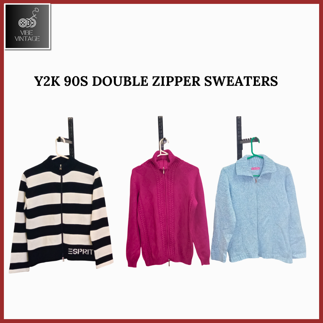 Y2K 90S DOUBLE ZIPPER SWEATERS - 09 PCS