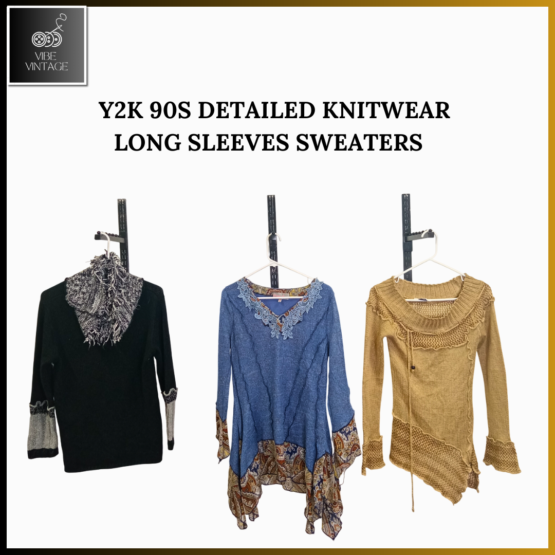 Y2K 90S TRICOT DÉTAILLÉ À MANCHES LONGUES - 07 PCS