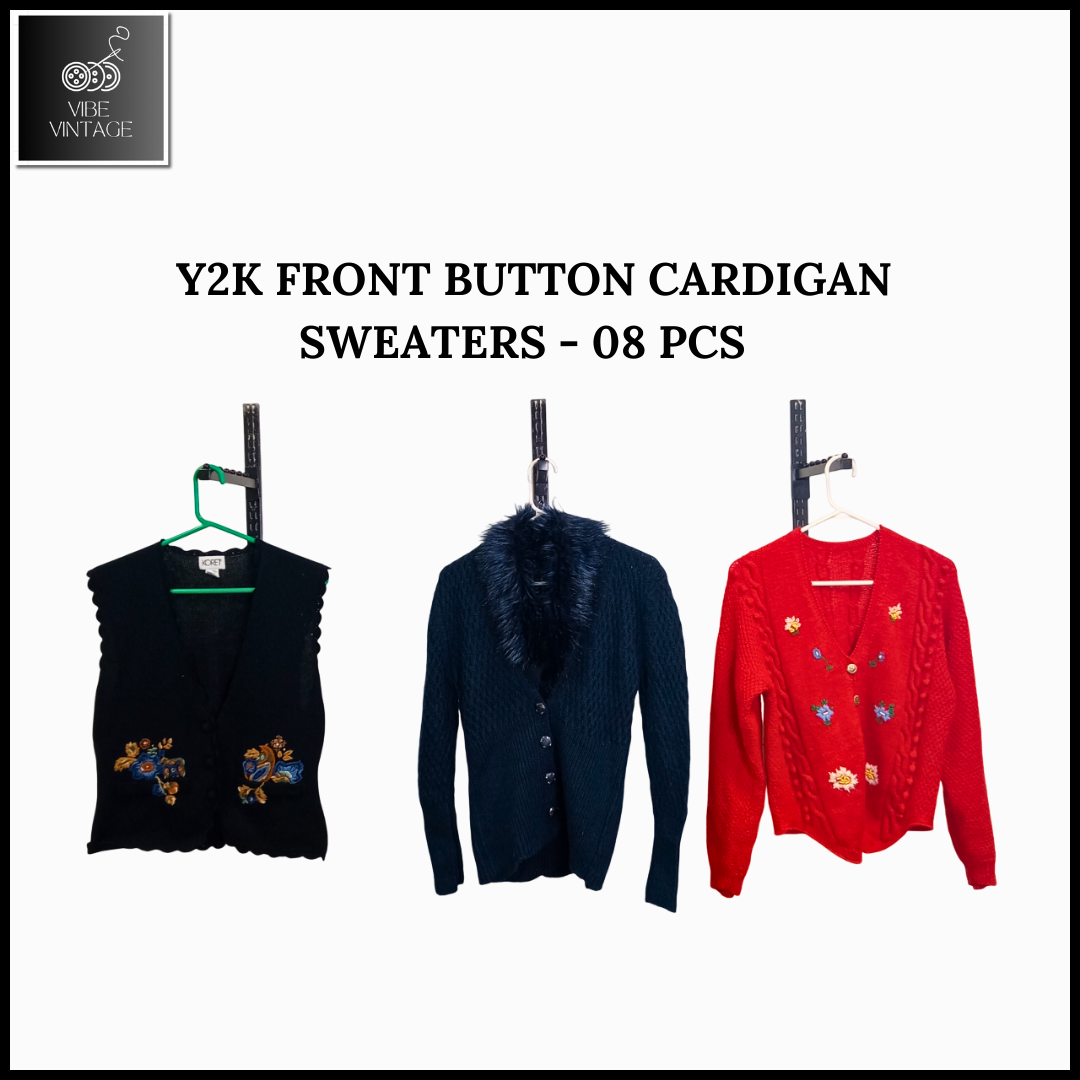 Y2K FRONT BUTTON CARDIGAN SWEATERS - 08 PCS