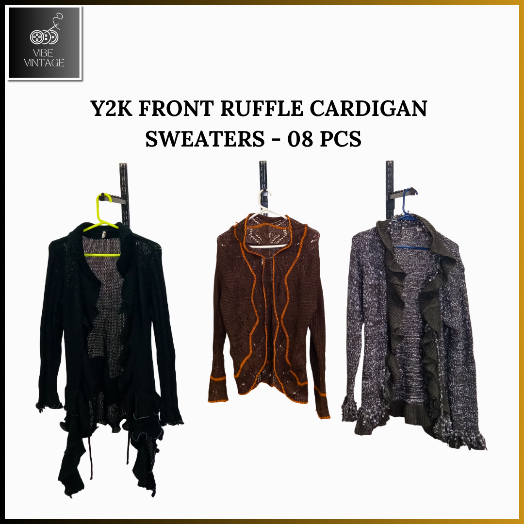 Y2K FRONT RUFFLE CARDIGAN SWEATERS - 08 PCS