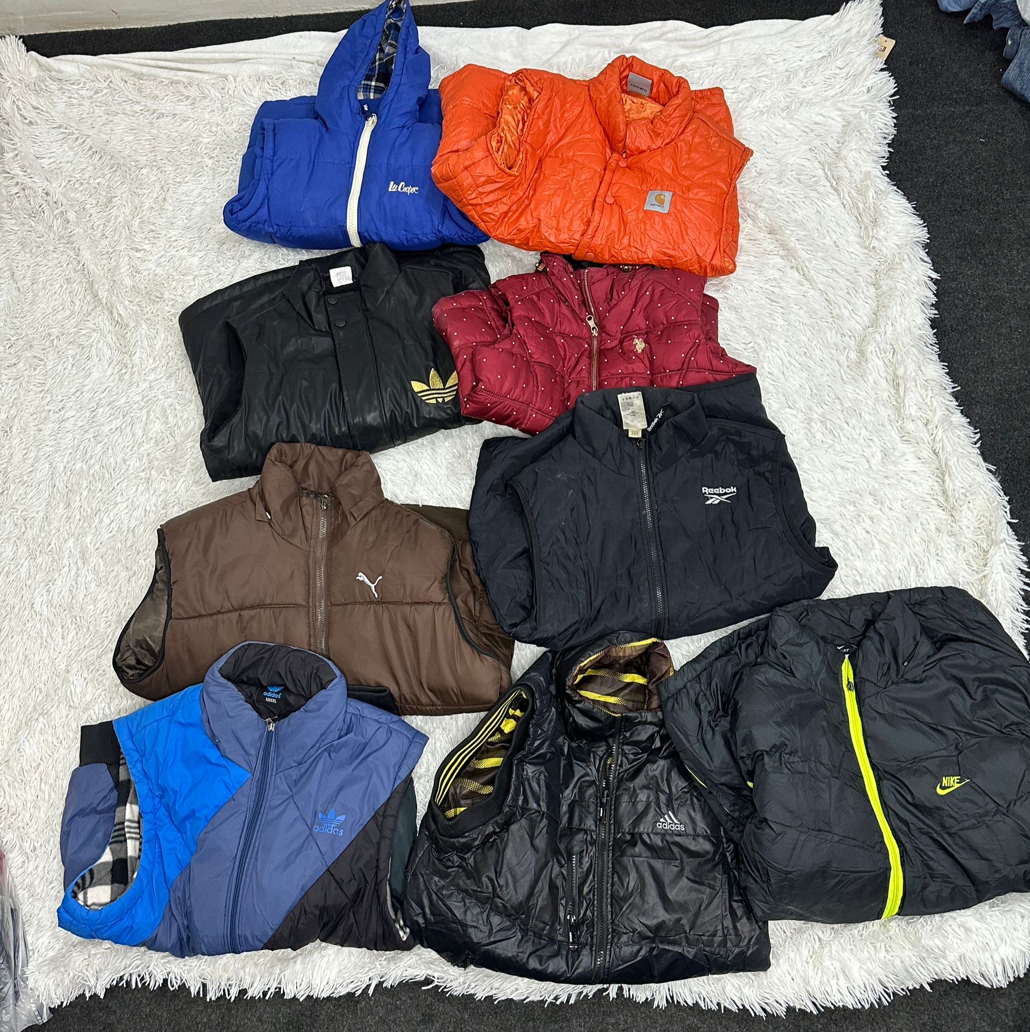 Sleeveless Puffer Jackets - Mixed Brands , US Polo, Carthartt, Nike, Reebok, Puma (10 Pcs)