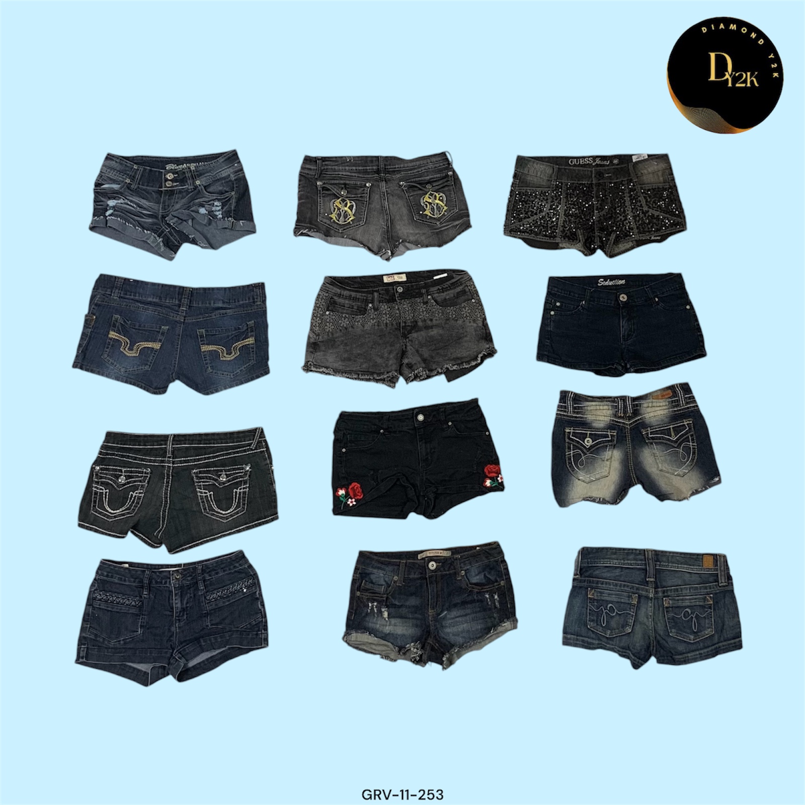 Retro Y2K Distressed Denim Mini Shorts (GRV-11-253)