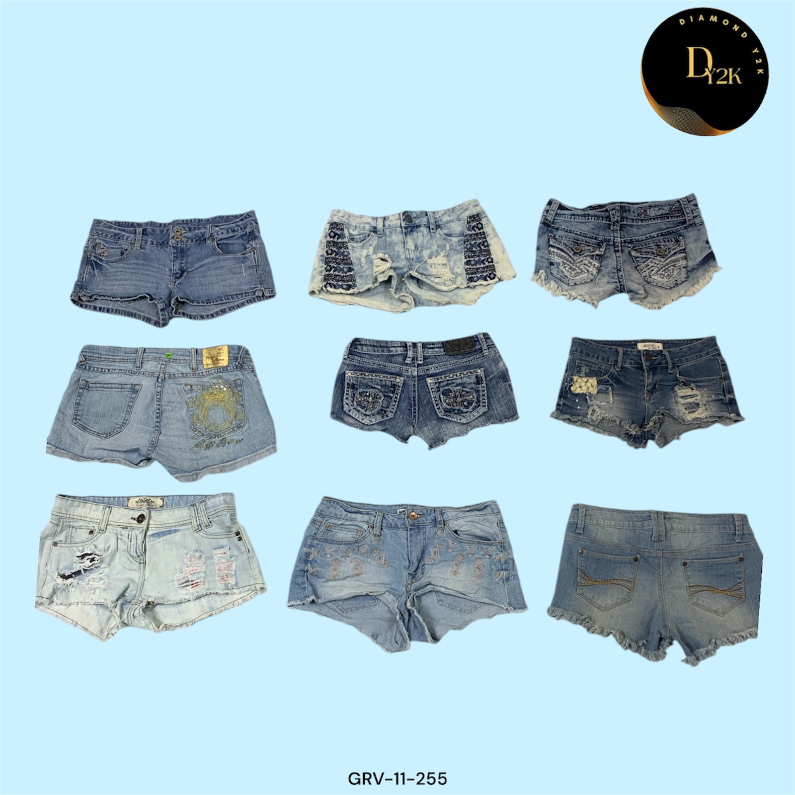 Retro Y2K Distressed Denim Mini Shorts (GRV-11-255)