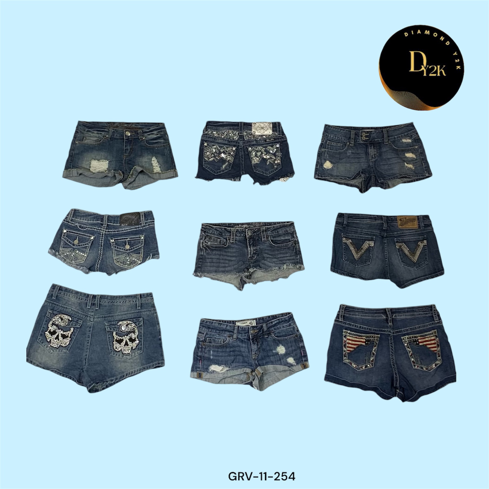 Y2K Dark Wash Mini Denim Shorts (GRV-11-254)