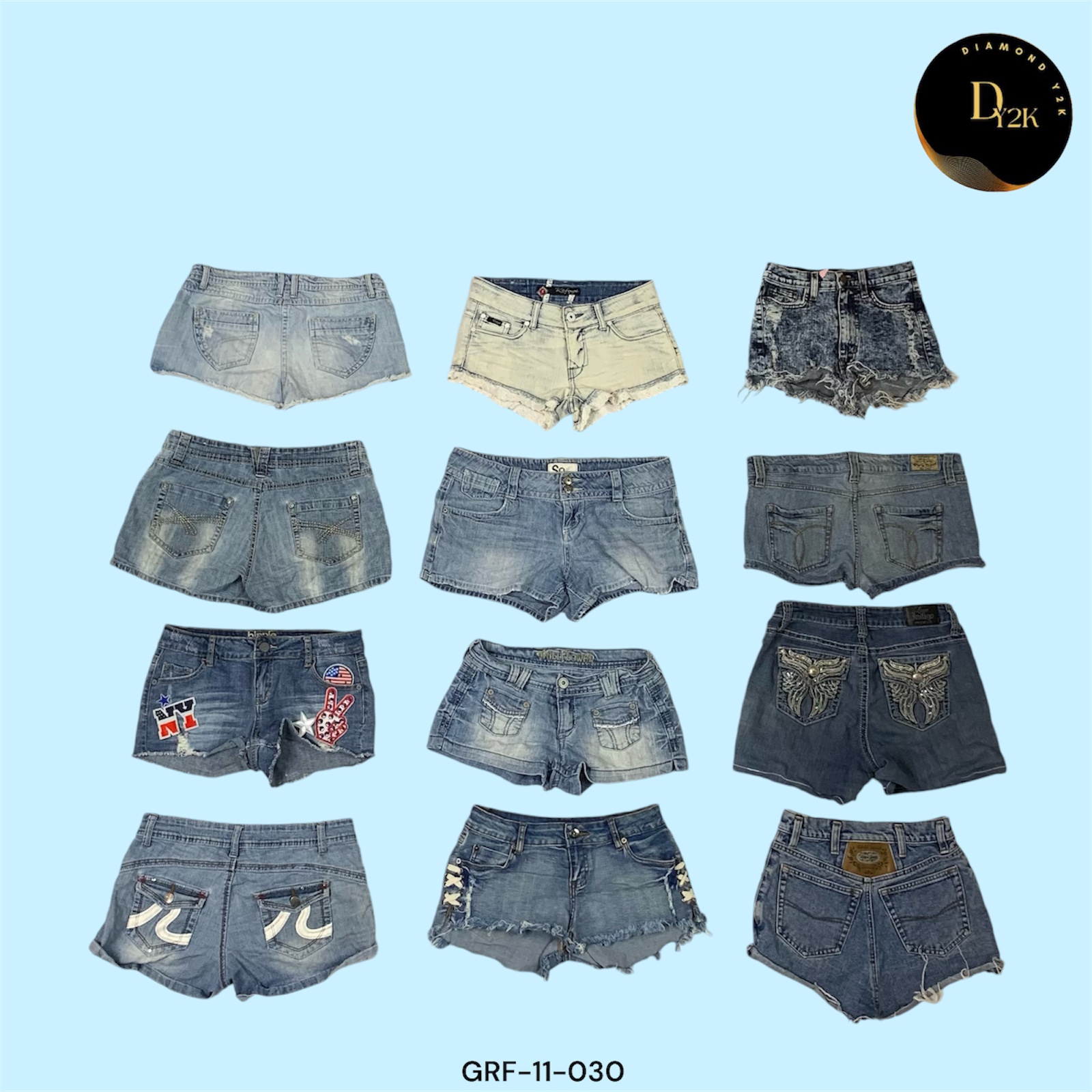 Shorts en denim Y2K Chic à poches coupées (GRF-11-030)