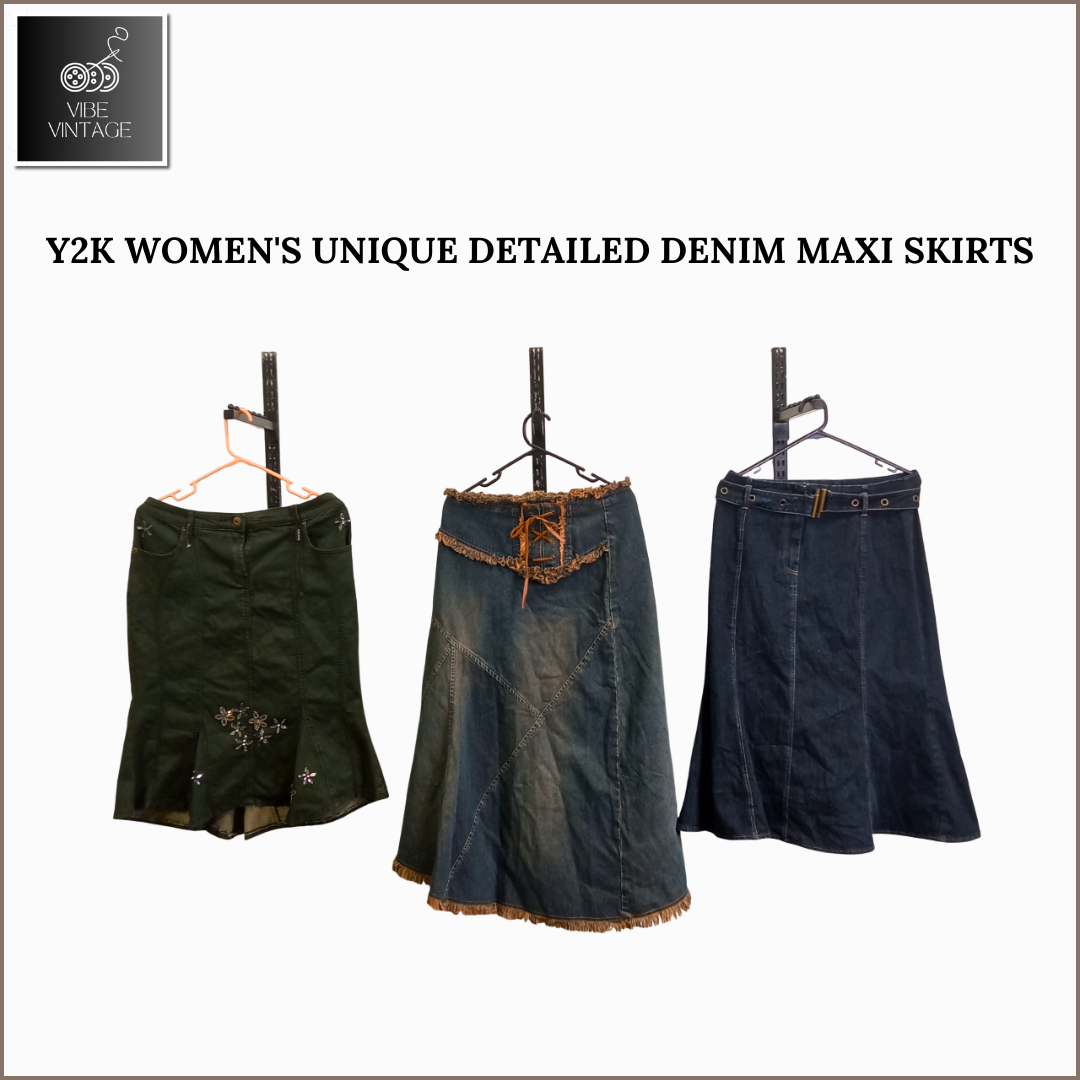 Y2K WOMEN'S UNIQUE DETAILED DENIM MAXI SKIRTS - 10 PCS