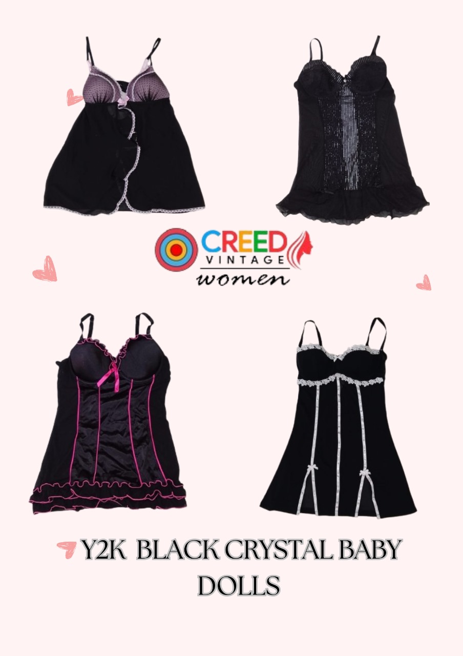CR2947 Y2K Noir Cristal Tops bébé Doll - 10 Pcs