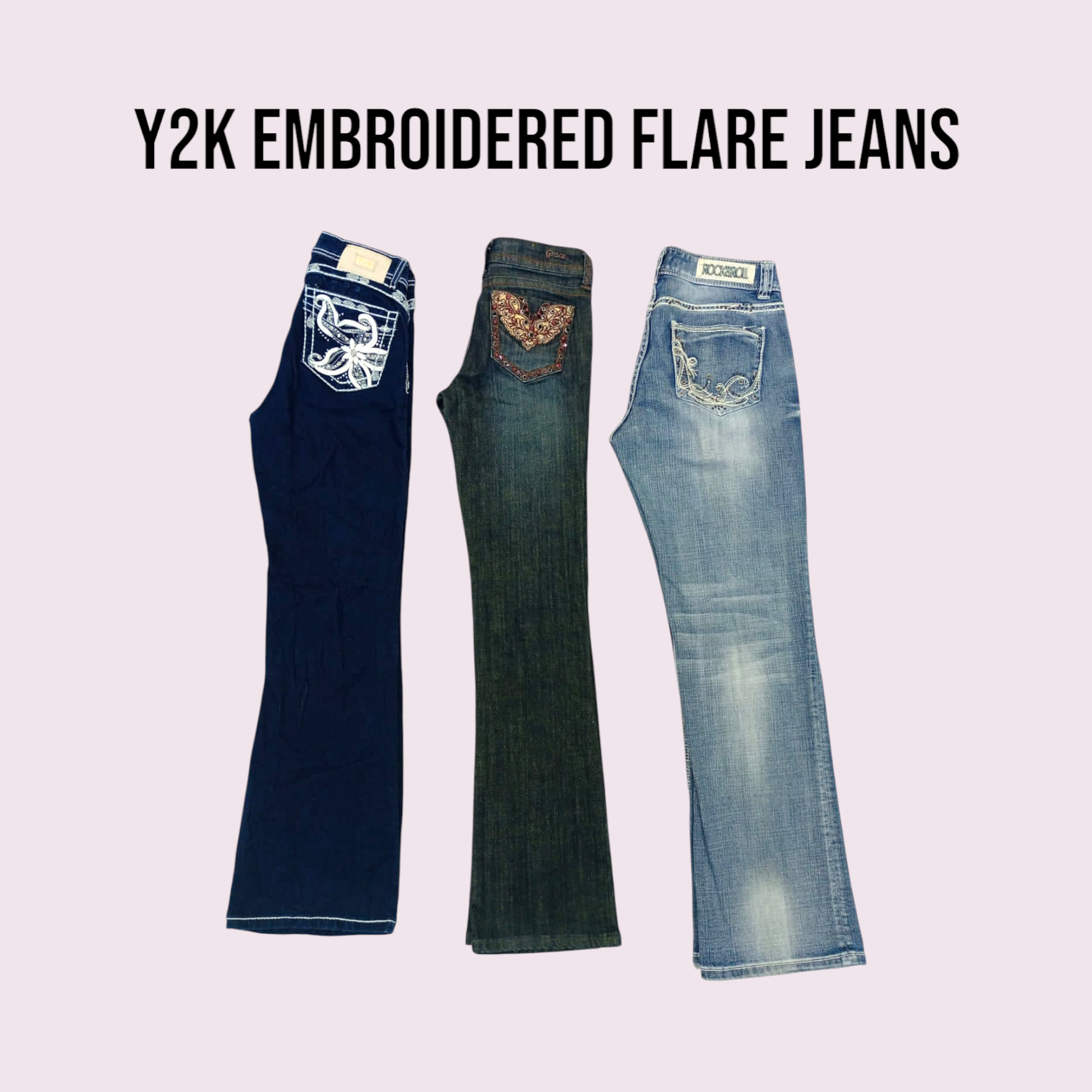 Y2k embroidered flare jeans