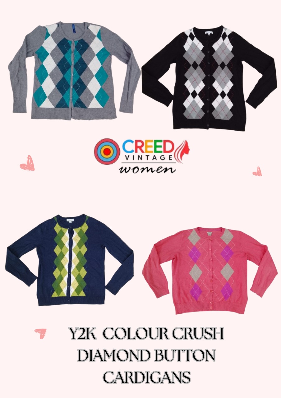 CR2973 Y2K Farb-Crush Daimond Knopf Cardigans - 12 Stück