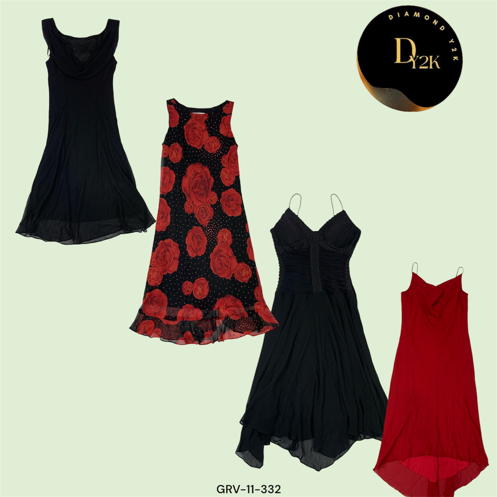 Retro Romance: Y2K Black and Red Dresses (GRV-11-332)