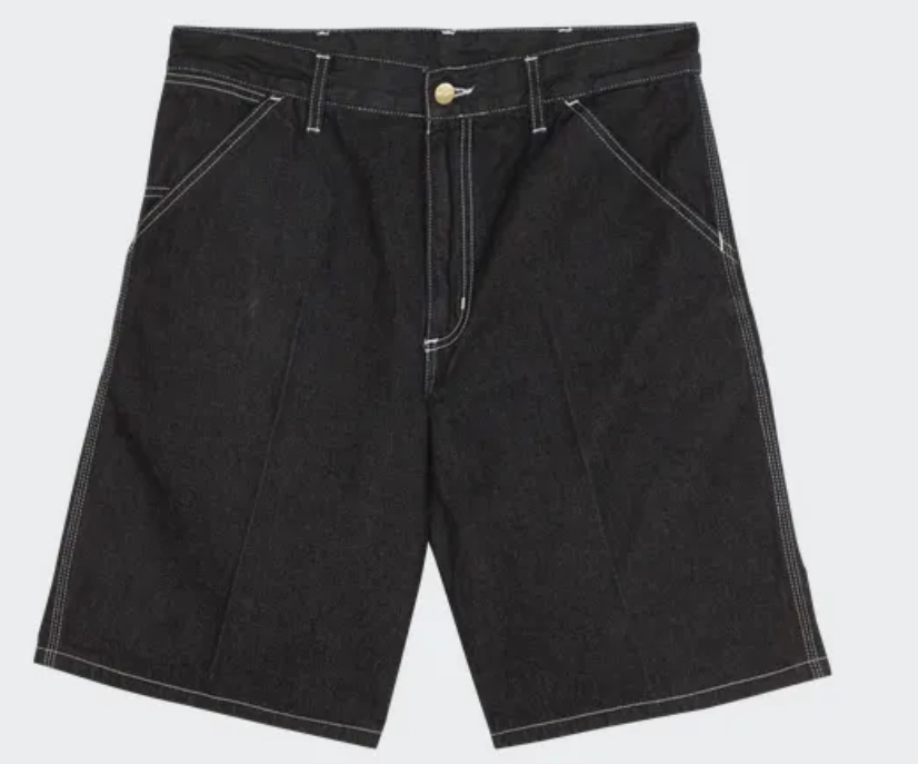 Carhartt rework style black shorts with white stitch