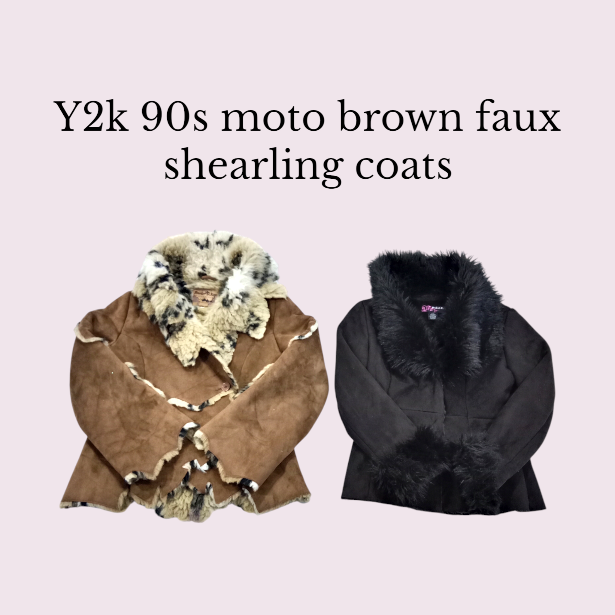 Y2k 90s moto brown faux fur shearling coats