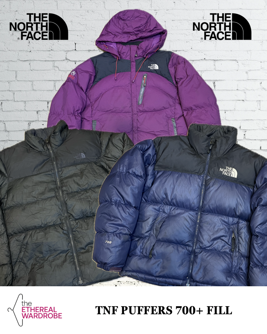 Les doudounes The North Face 700+ en duvet, y compris Nuptse et Baltoro.