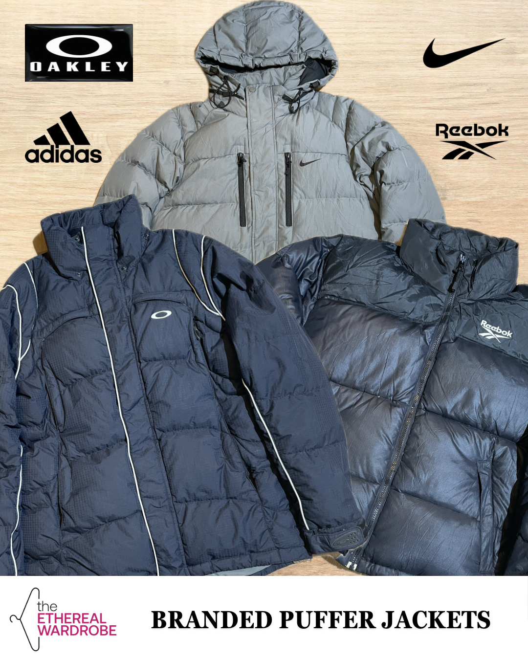 Branded Puffer Jackets including Oakley, Nike, Adidas & Reebok