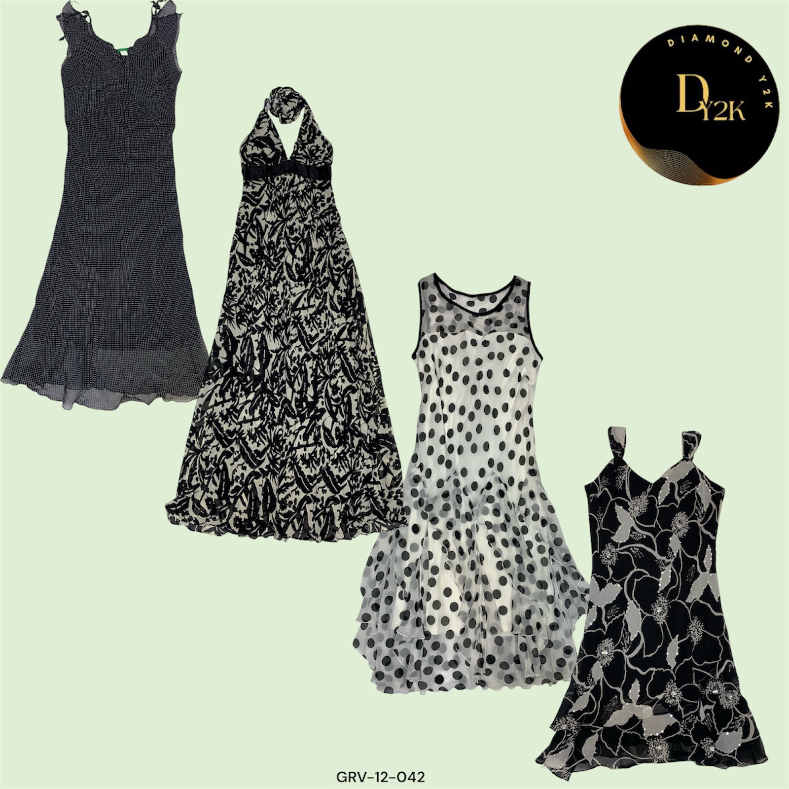 Y2K Black Polka Dot Glam Dress (GRV-12-042)