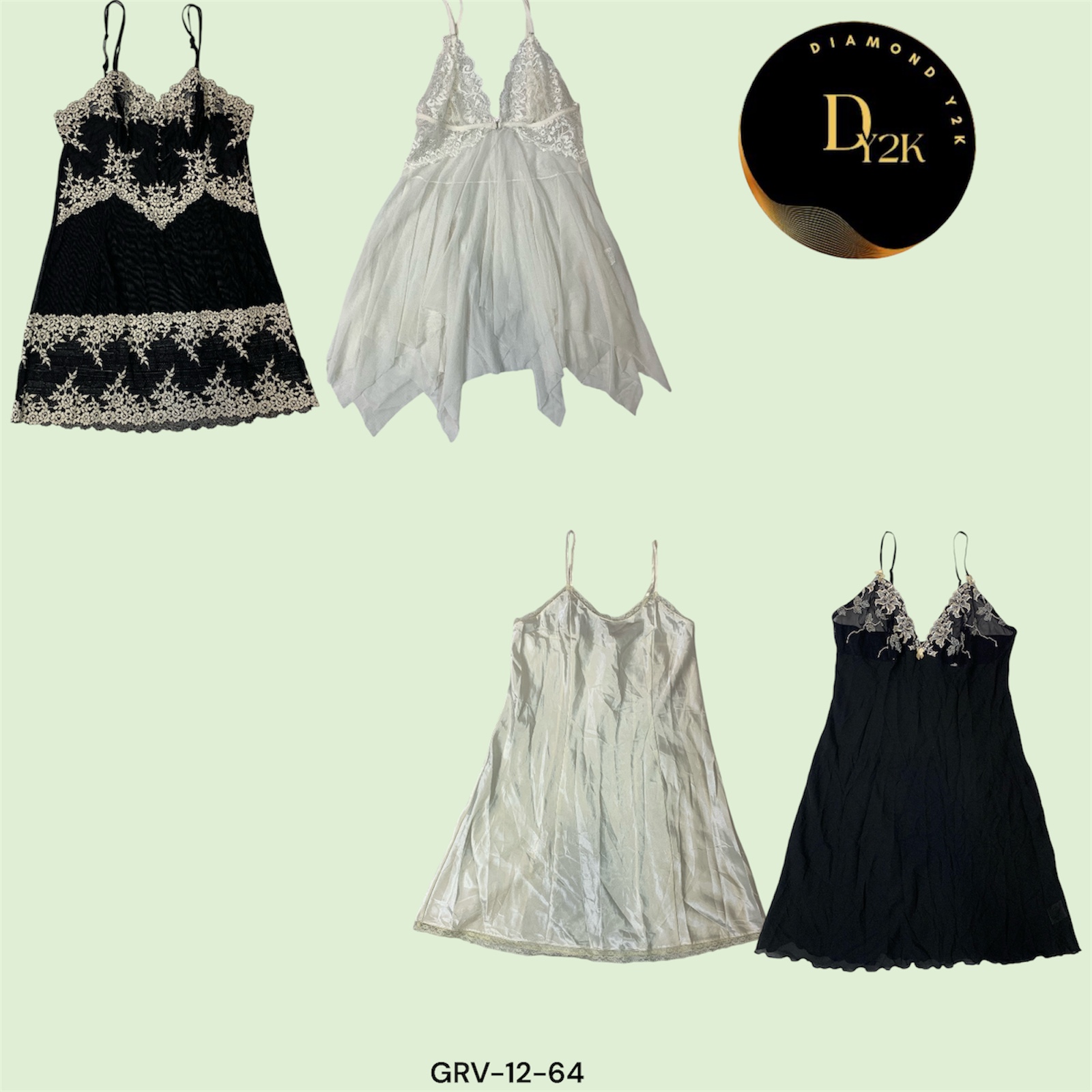 Retro Y2K Mini Slip Dresses – Classic Black & White Vibes (GRV-12-064)