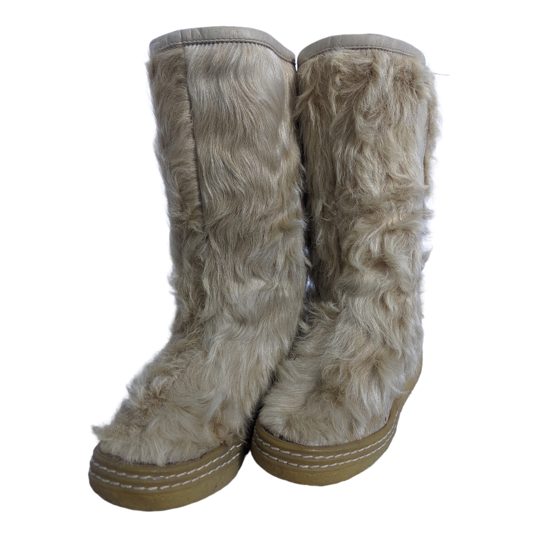 MV124#Vintage Prominent Echtes Fell Genuine Lampskin Leder Schnee-Stiefel