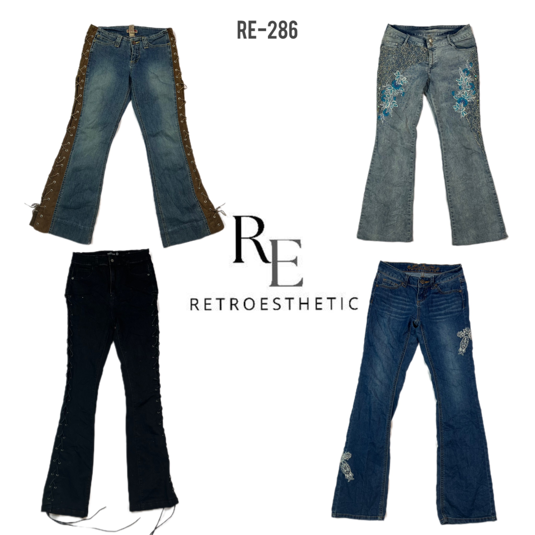 Y2K Unique Flared Jeans (RE-286)