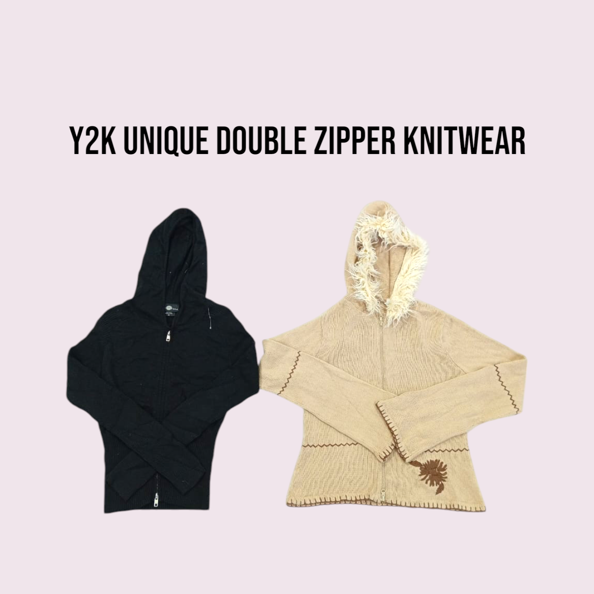 Y2k Uniqe double zipper knitwear