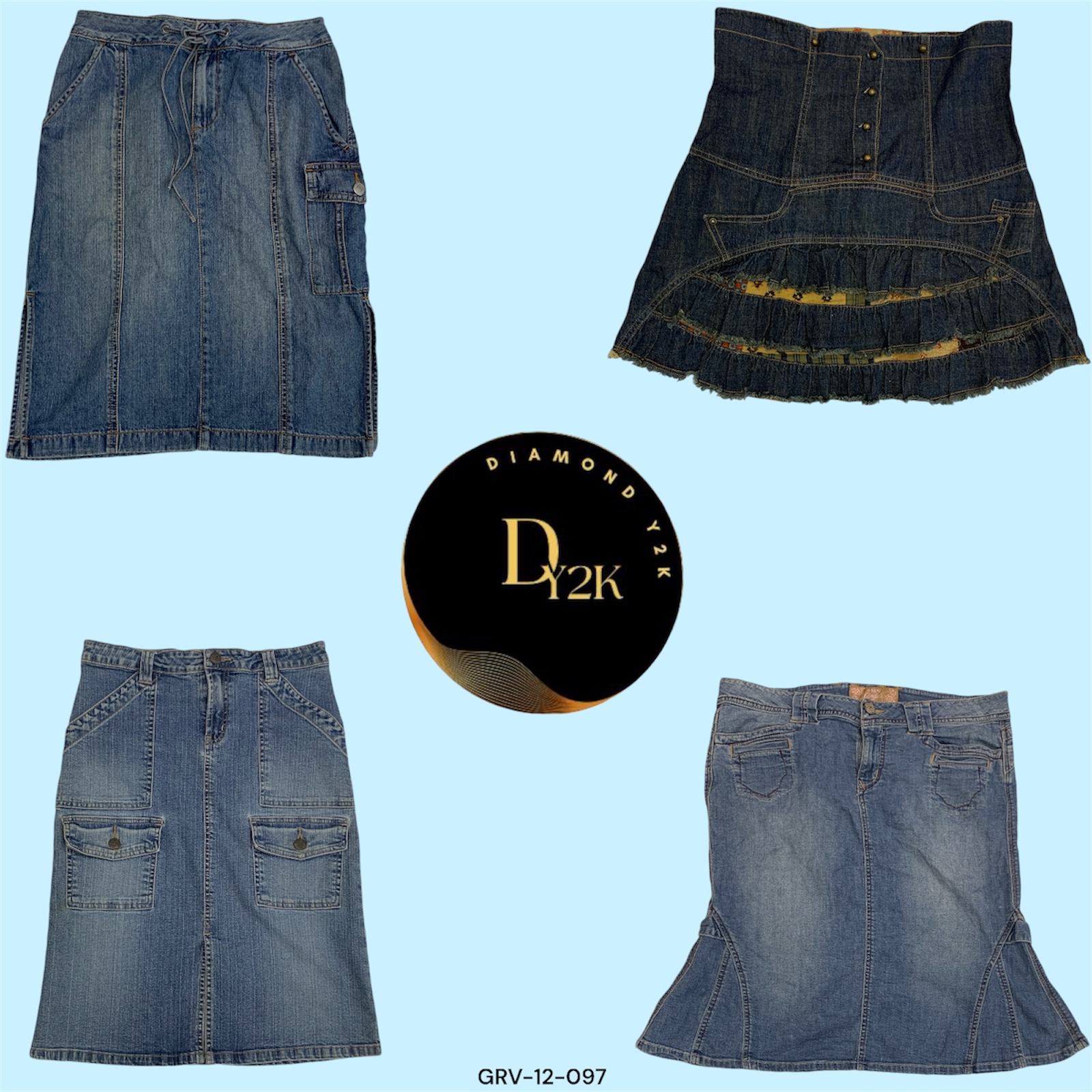 Retro Denim Midi Skirts | Y2K Style (GRV-12-097)