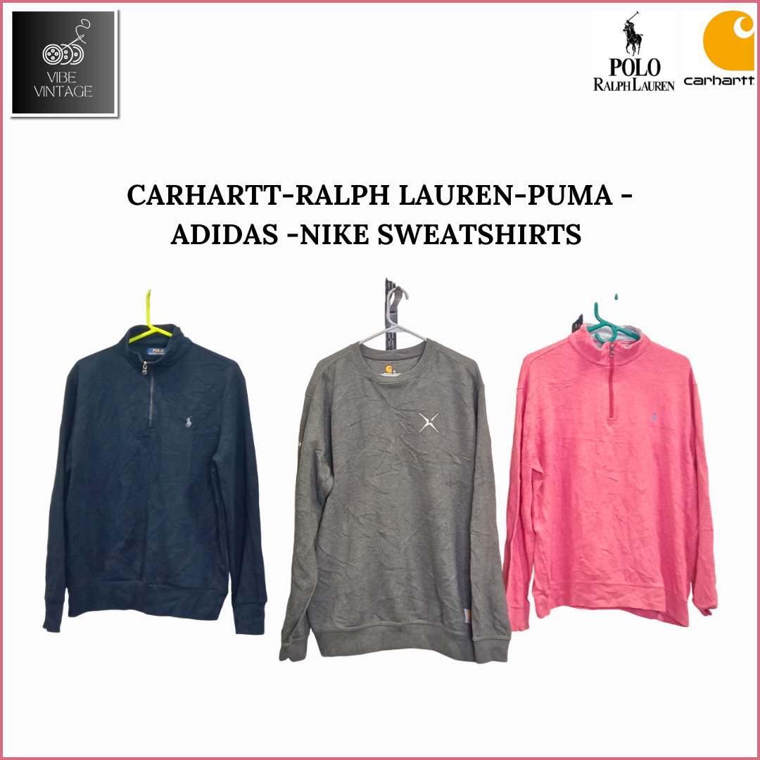 CARHARTT - RALPH LAUREN - PUMA - ADIDAS - NIKE SWEATSHIRTS - 15 PCS