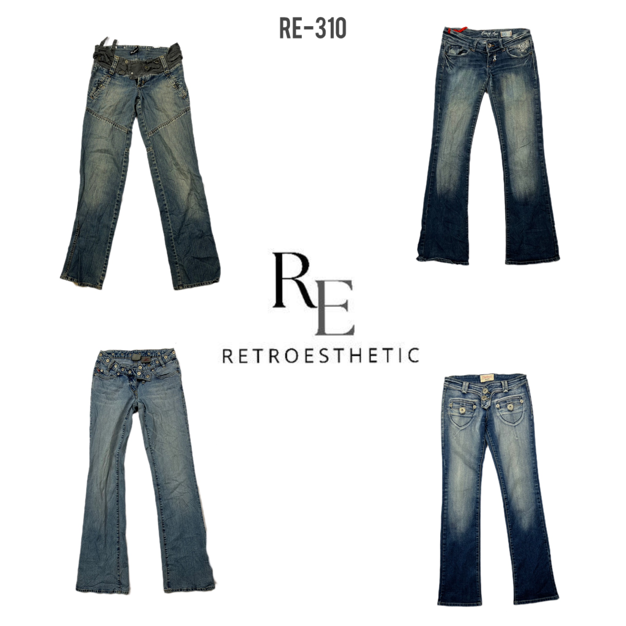 Y2K Denim Unique Flared Jeans (RE-310)