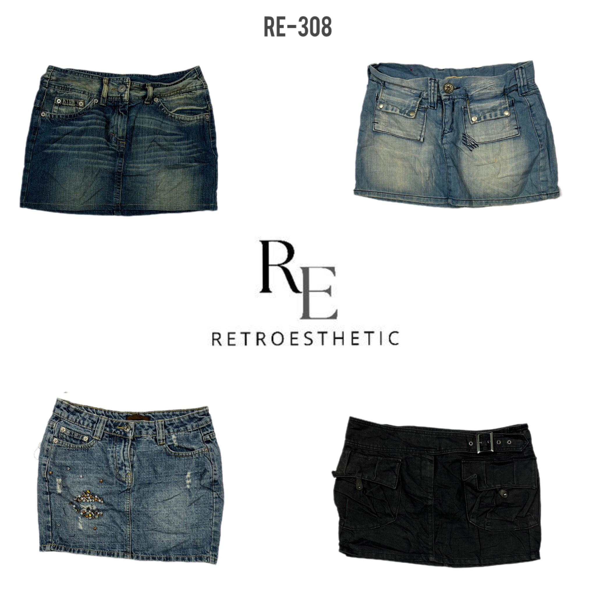 Jupes courtes en denim style rétro Y2K (RE-308)