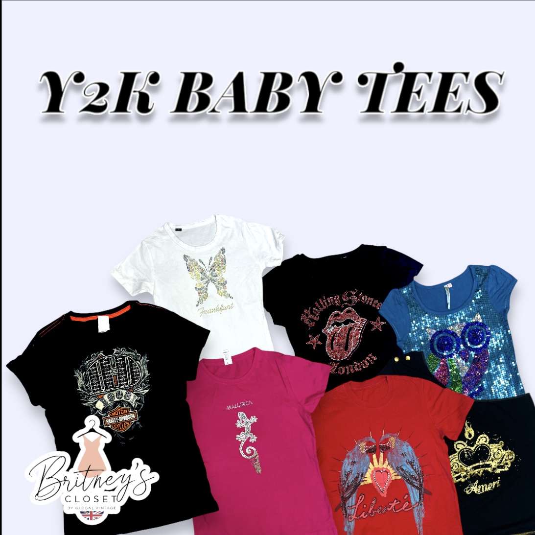 Y2K bedazzled Affliction Baby T-Shirts Ft Harley Davidson & D&G - 50 Stück (BC-12-32)