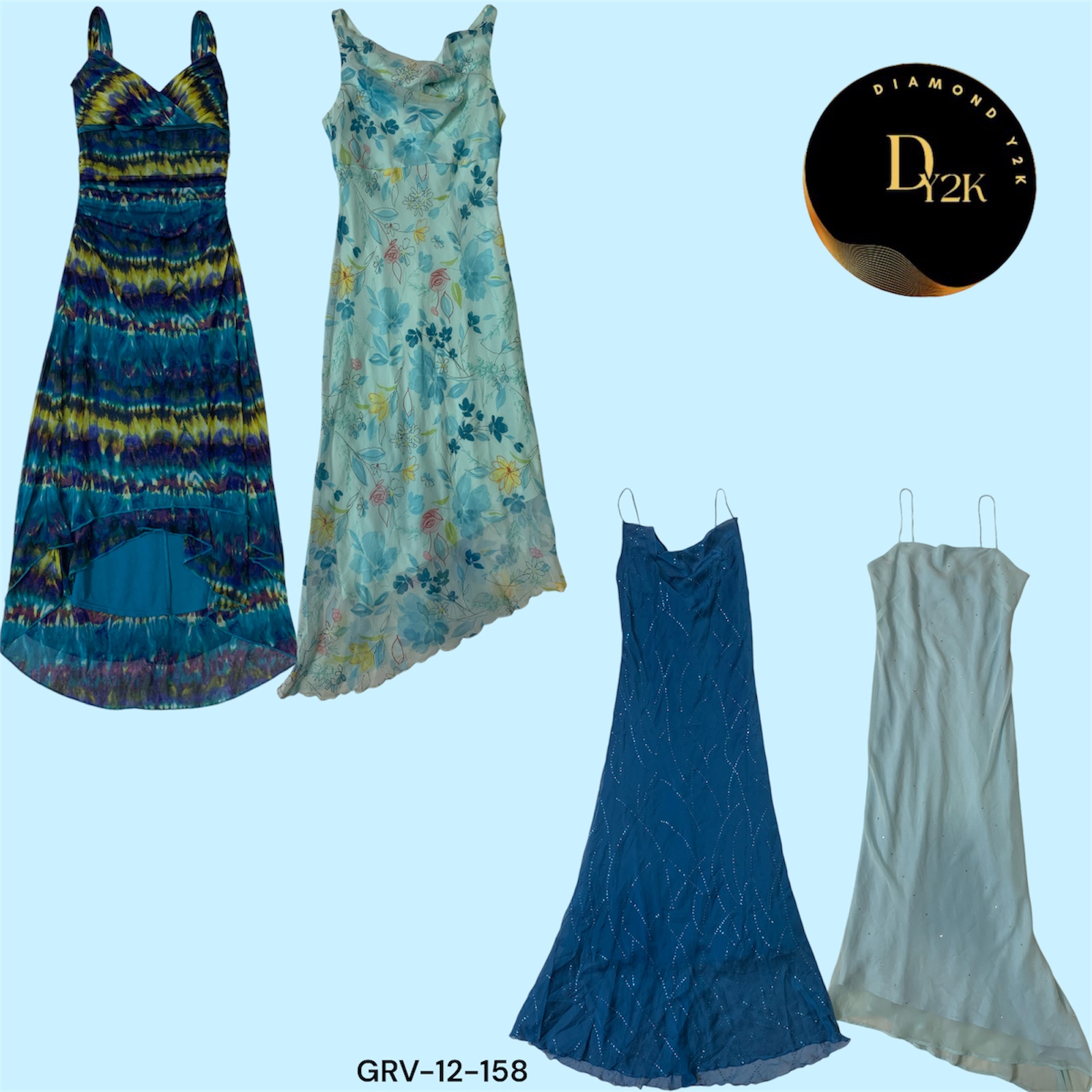 Y2K Blue Poly Dress: Retro Chic Vibes (GRV-12-158)