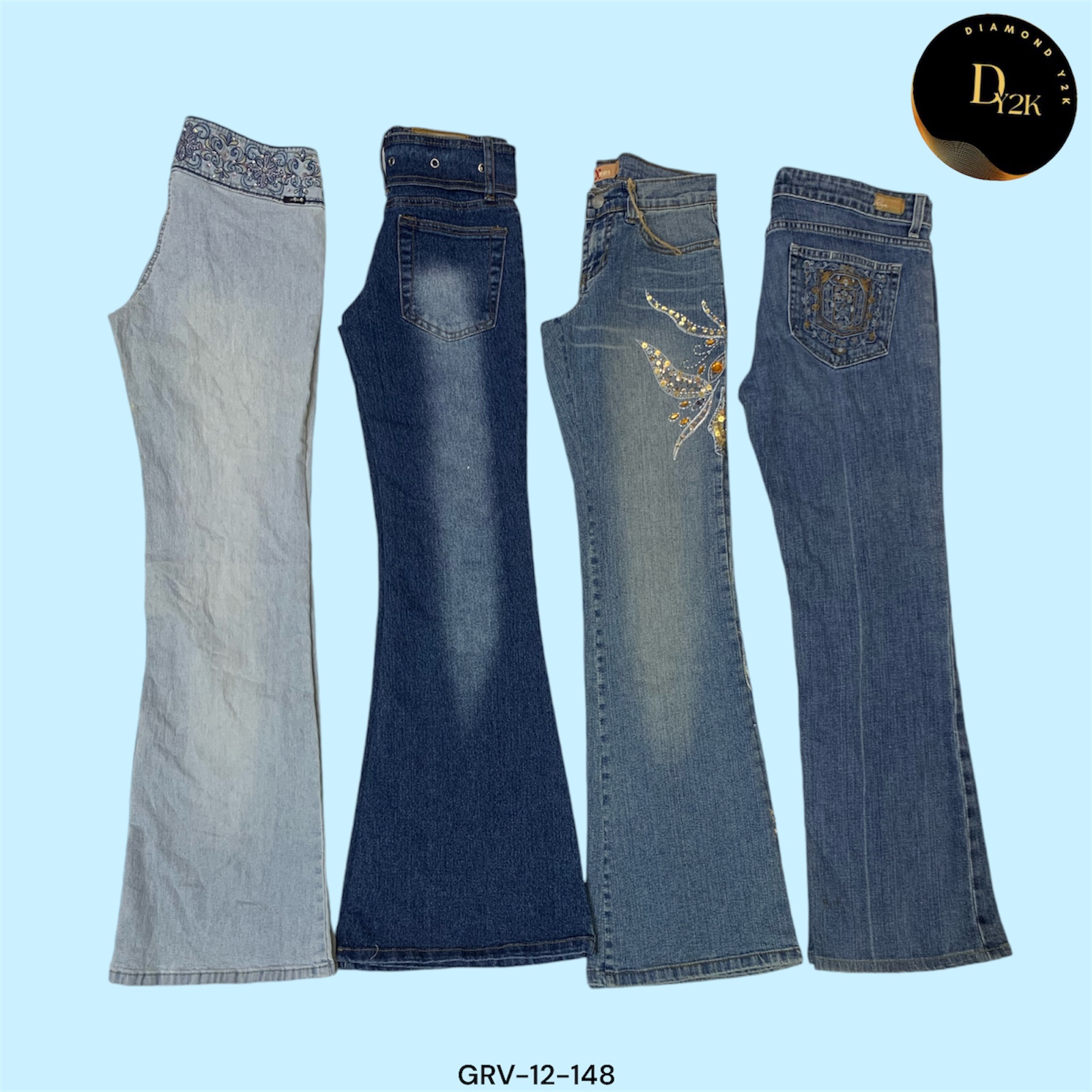 Retro Embroidery Flare Jeans - Y2K Style (GRV-12-148)