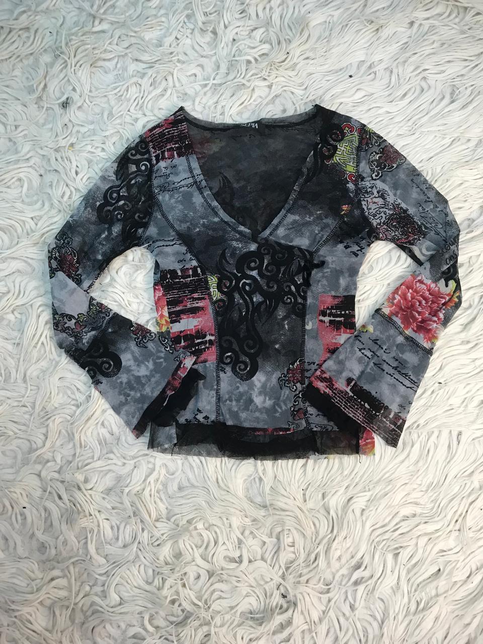 Mixed mesh and polyester tops