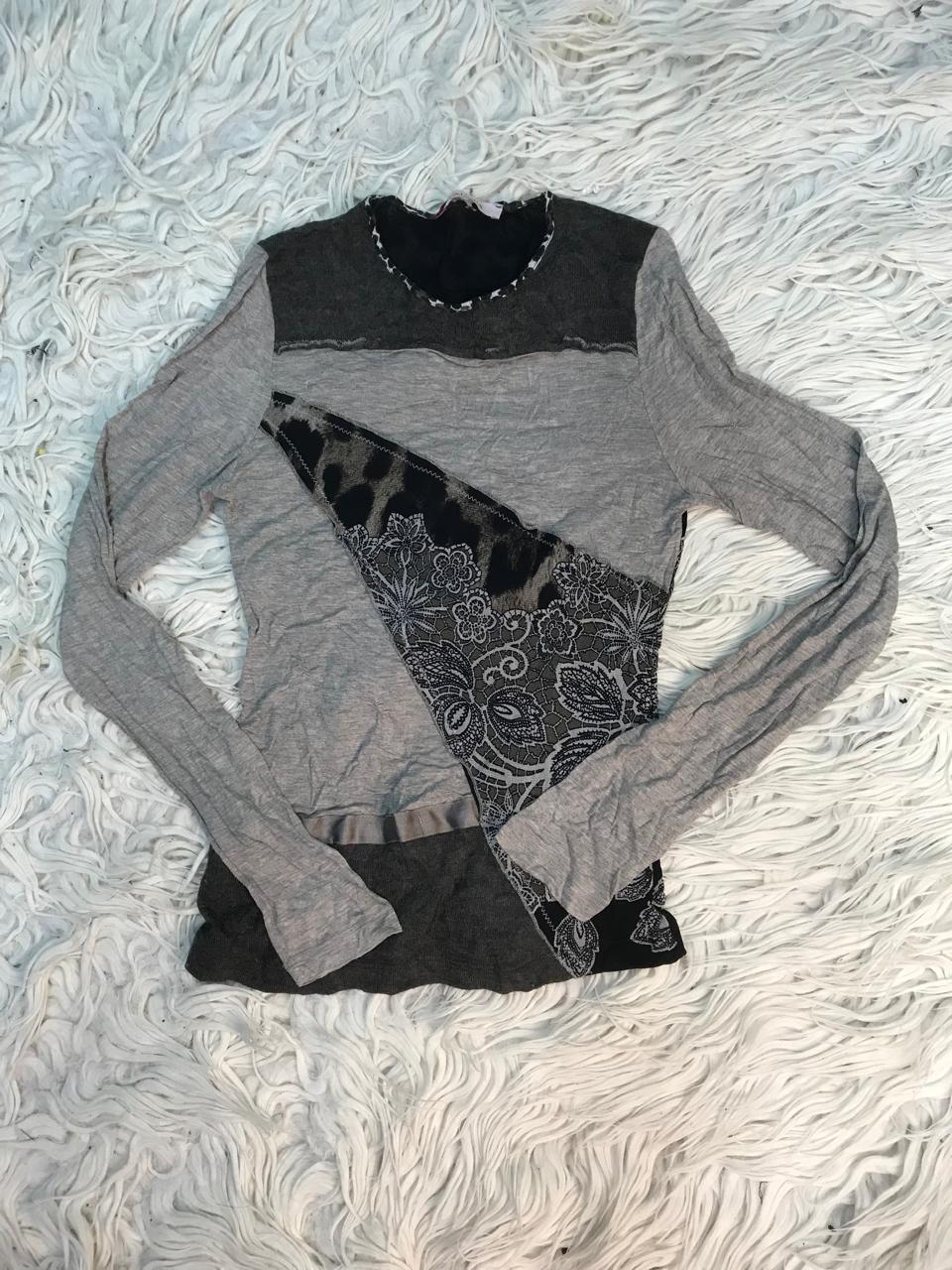 Mixed mesh and polyester tops