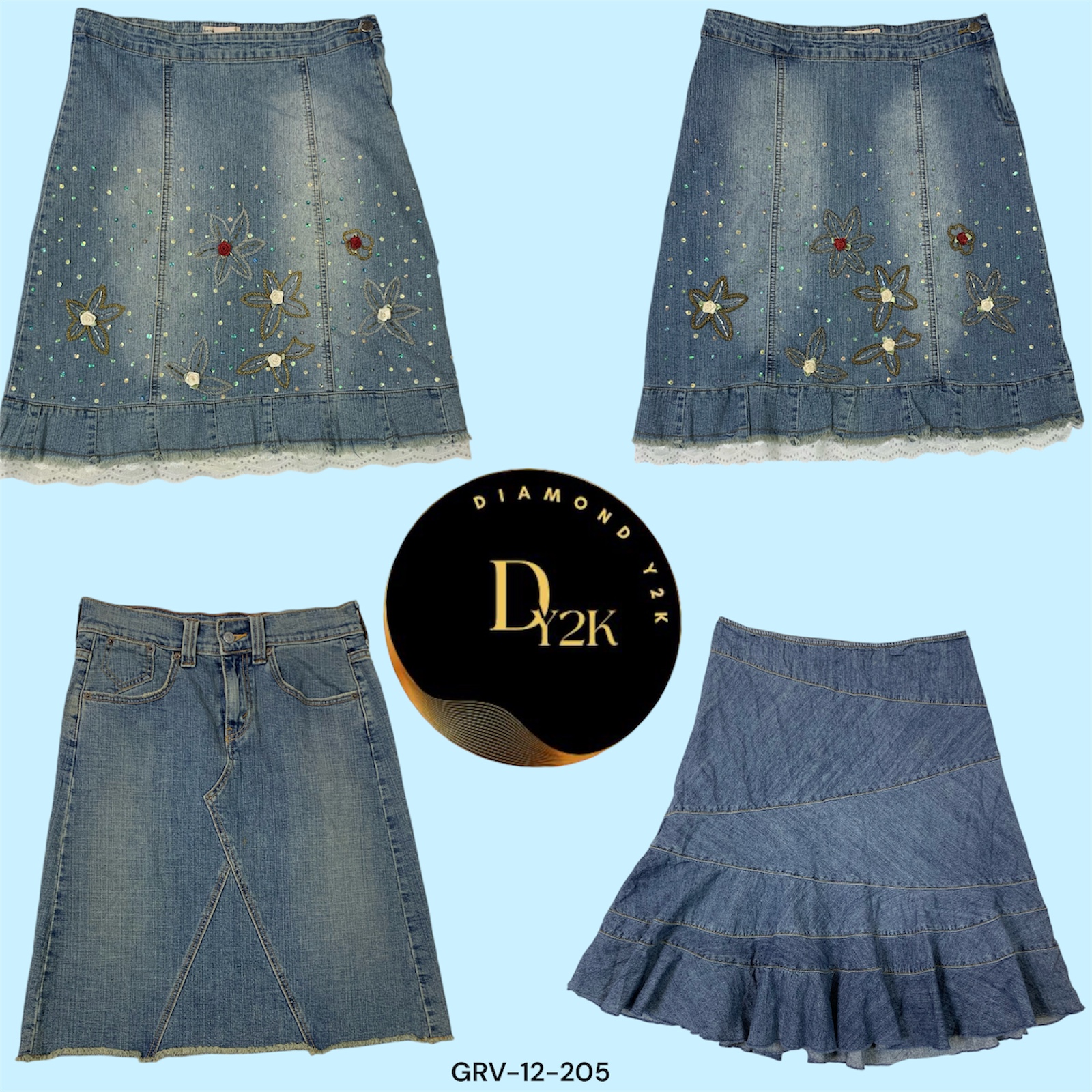 Jupes midi en denim inspirées par le Y2K - Levi's DKNY Jeans et plus... (GRV-12-205)