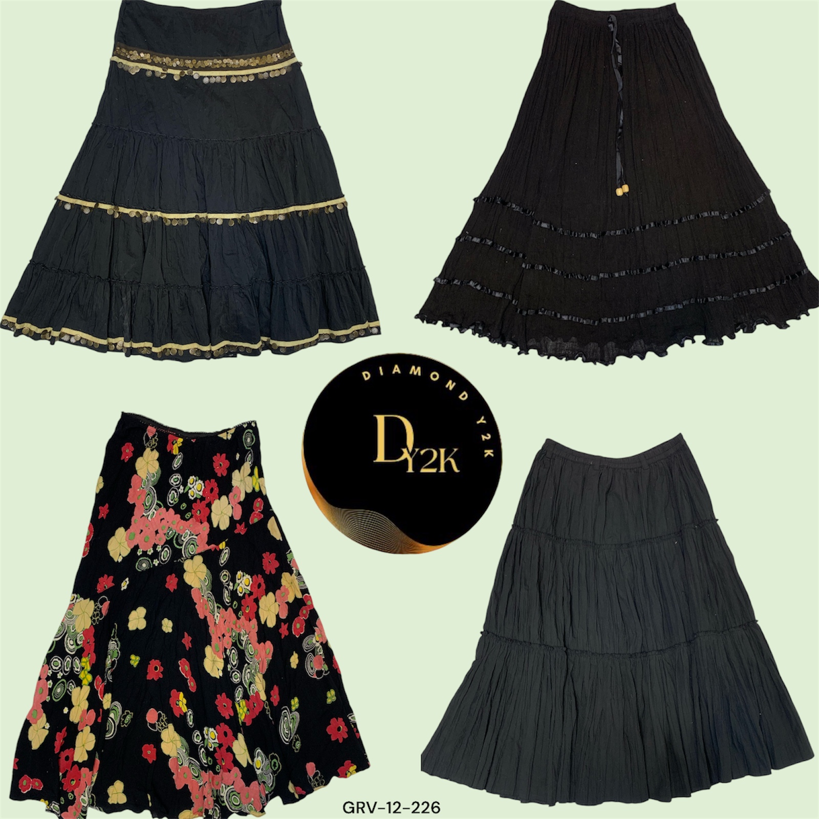 Retro-Inspired Y2K Black Cotton Skirt (GRV-12-226)