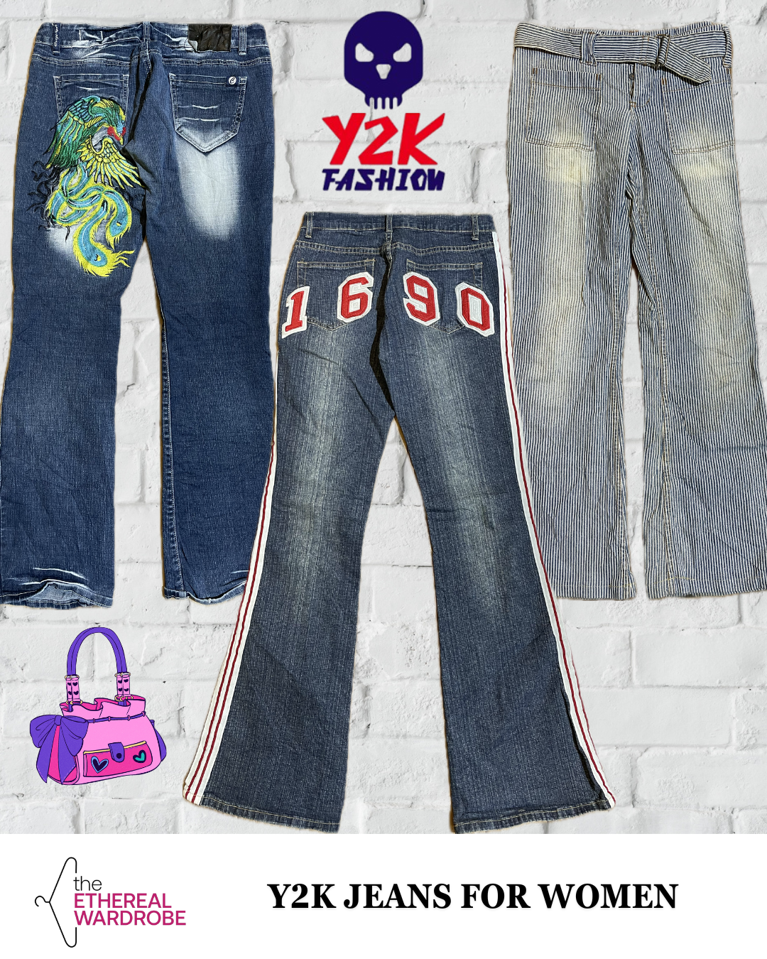 Y2k Bell Bottom / Bootcut Embellished & Embroidered Jeans 10pcs