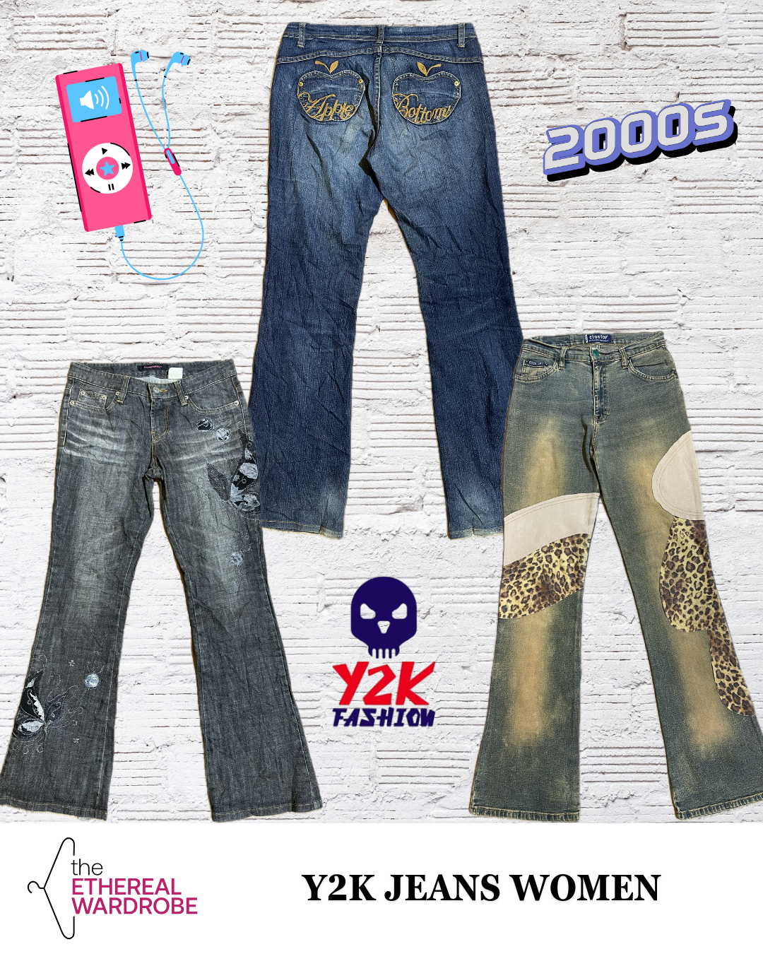 Jean Bootcut / Pattes d'éléphant Y2K brodé / orné 10 pièces