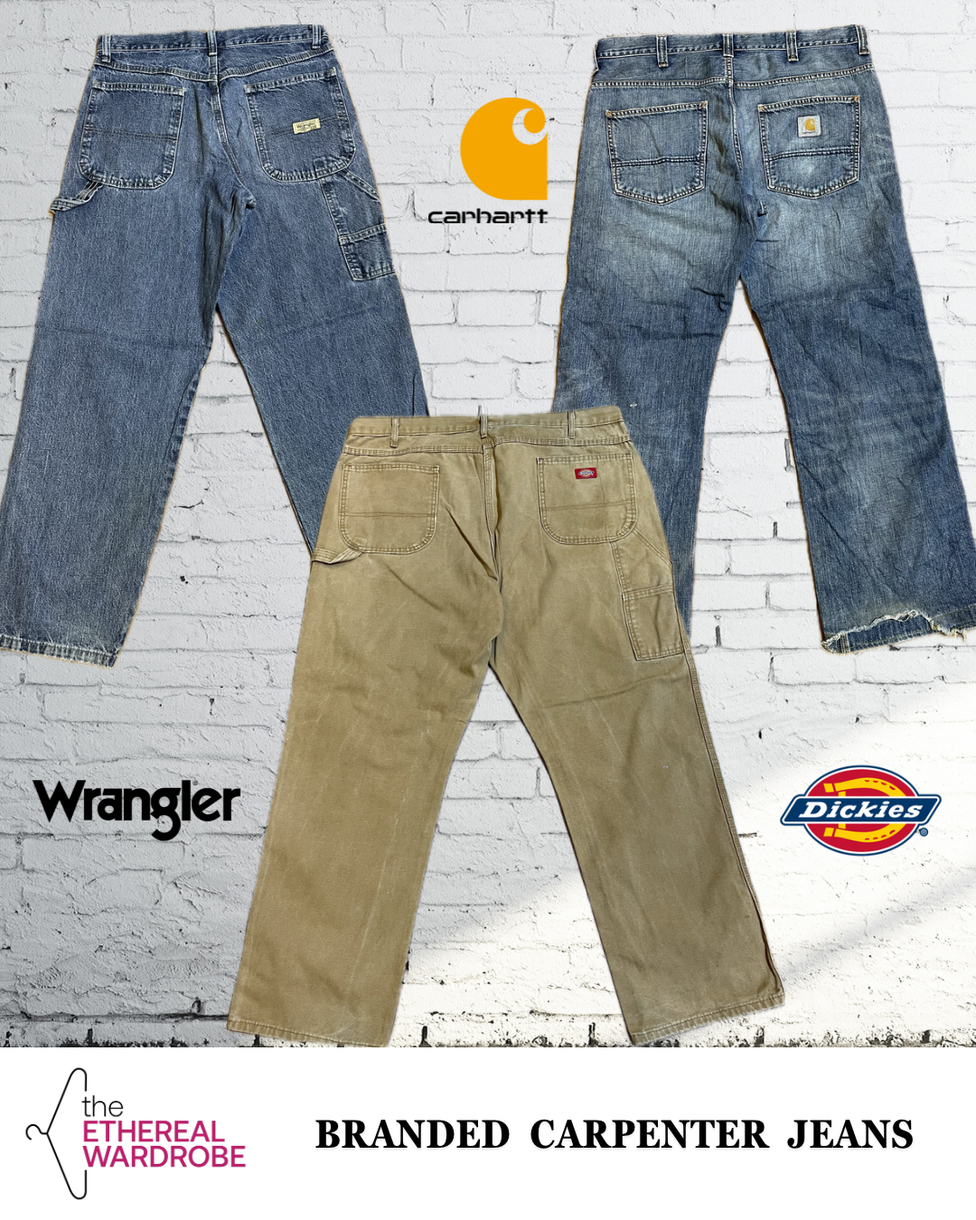 Branded Workwear Jeans 10pcs including Carhartt, Dickies and Wrangler