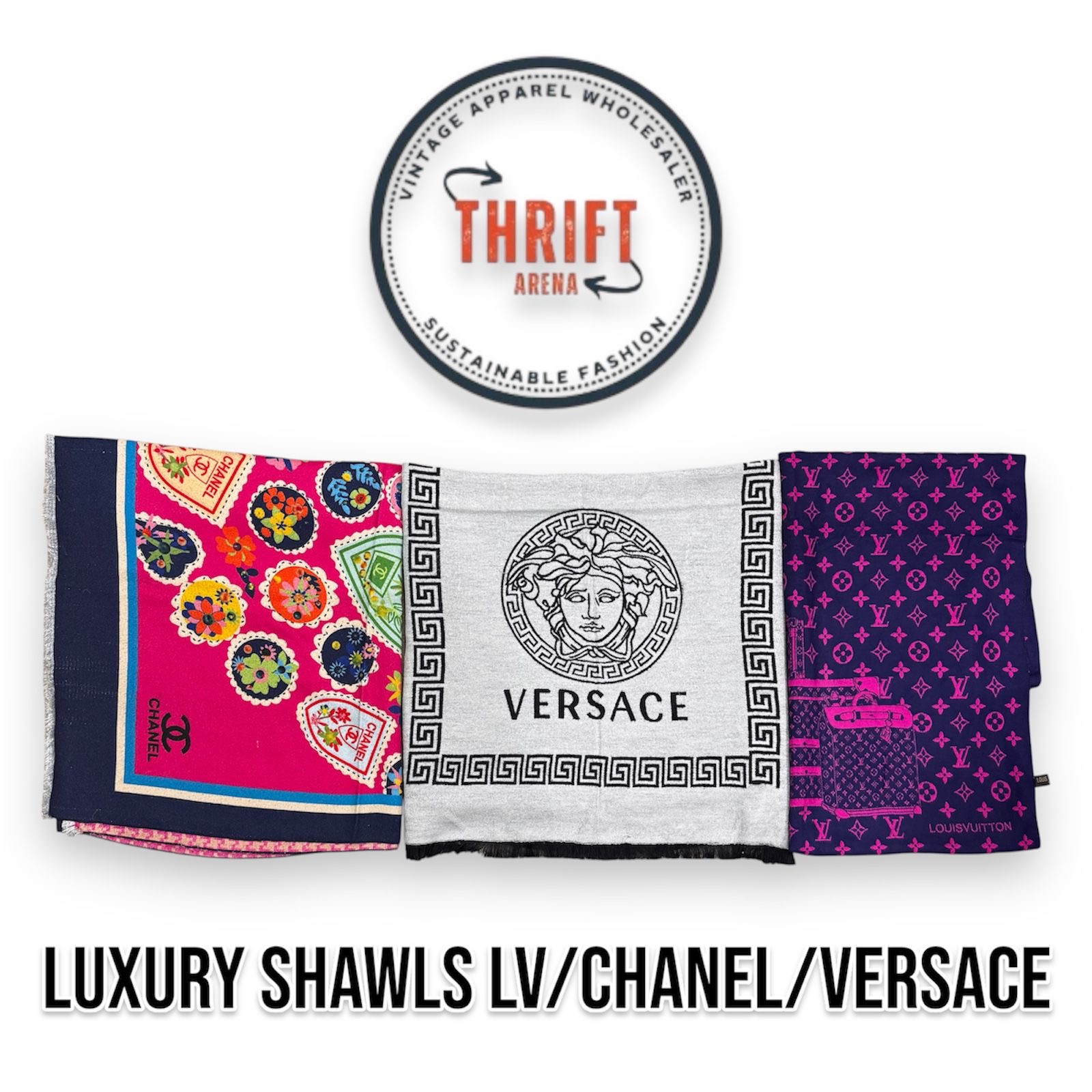 #VV526 Authentische Luxus-Schals LV/Versace/Chanel/Gucci 12 Stück