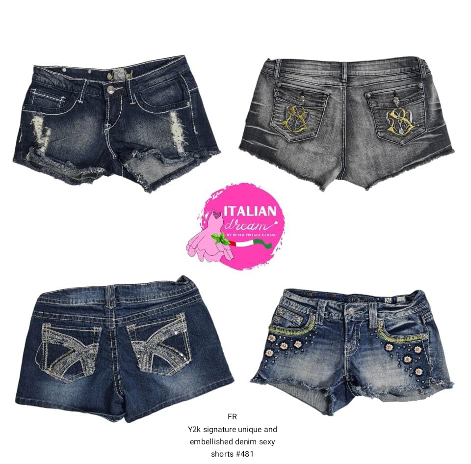 Shorts en denim sexy, uniques et embellis, signature Y2K.