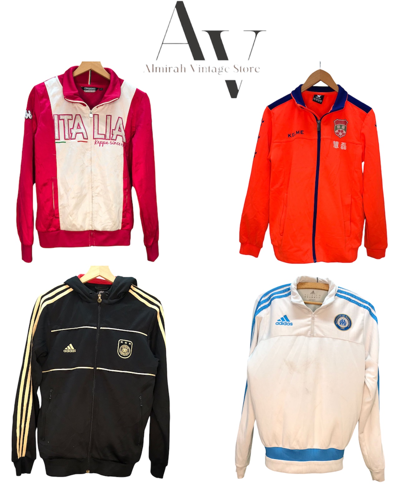 All are branded fleeces track jackets windbreaker