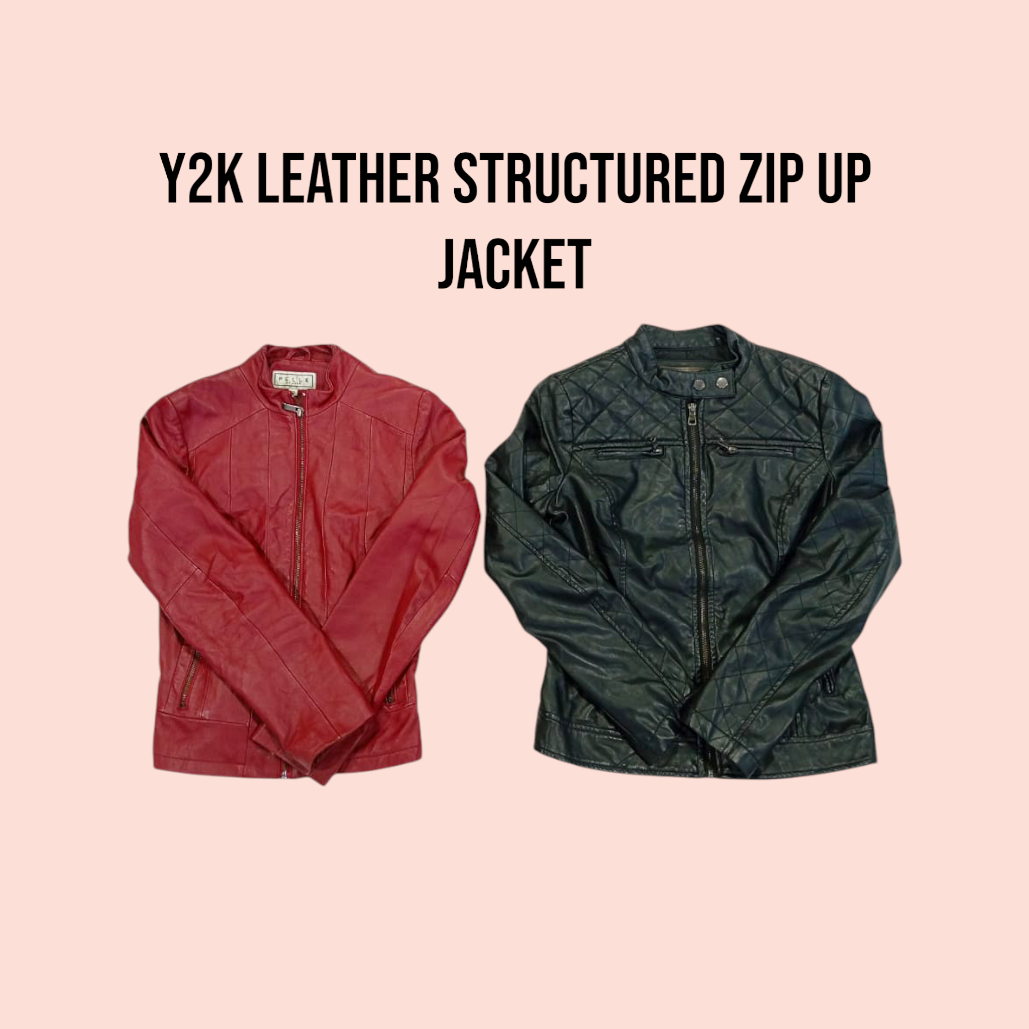 Y2k Leather Structured Zip Up Jackets