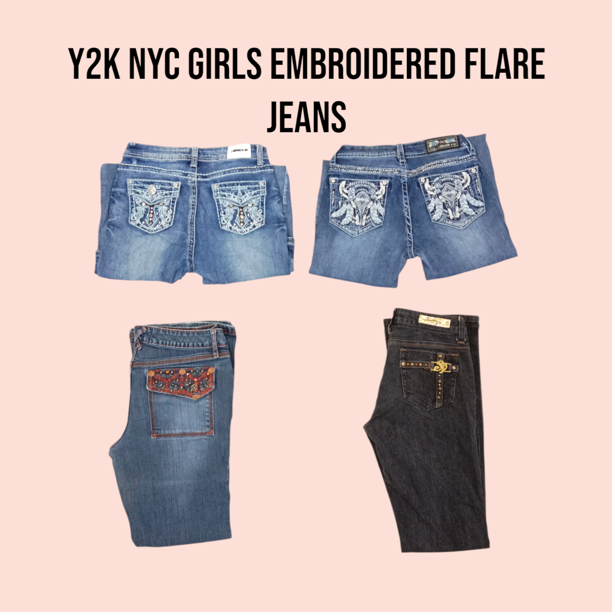 Y2k NYC Girls Embroidered Jeans