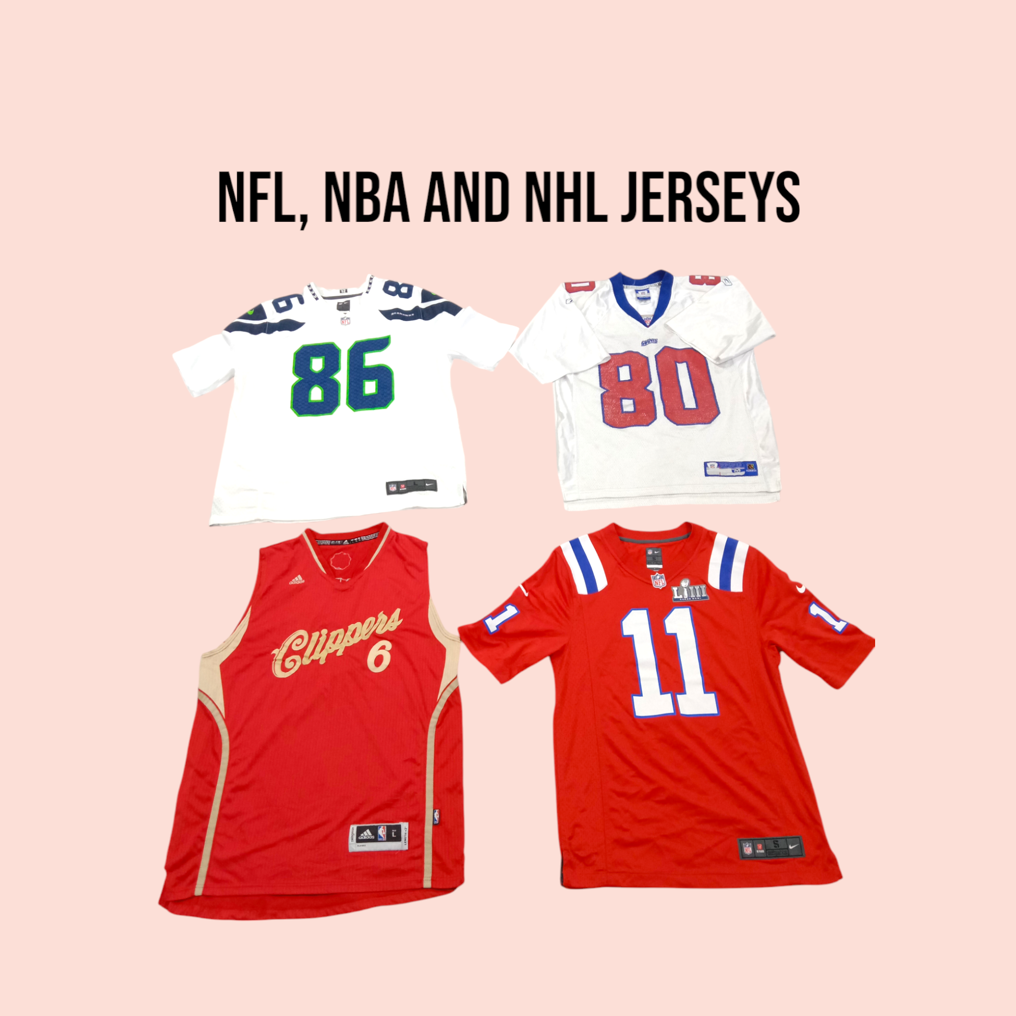 NFL, NBA and NHL Jerseys