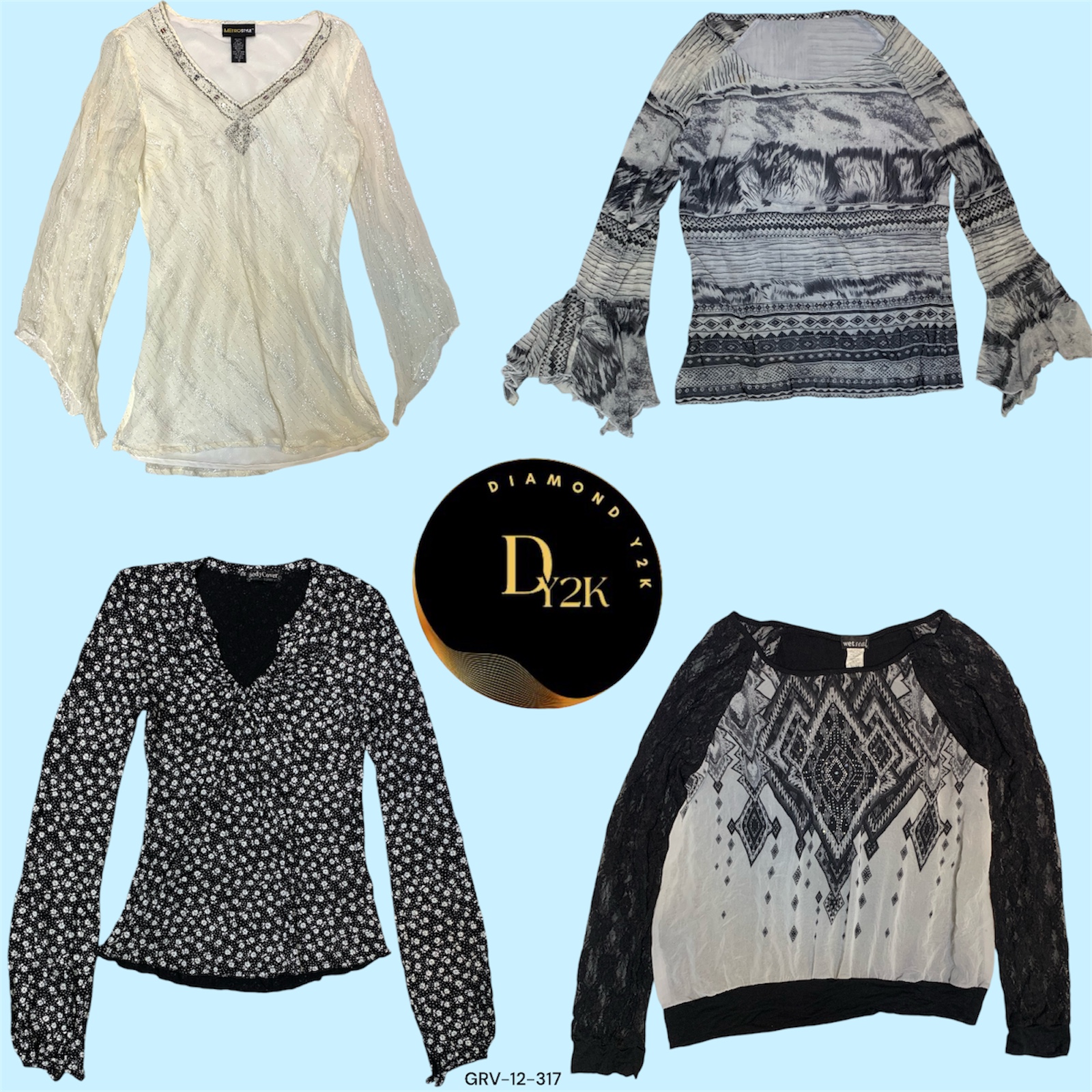 Y2K Black Floral Tops: Wet Seal & More Vintage Styles (GRV-12-317)
