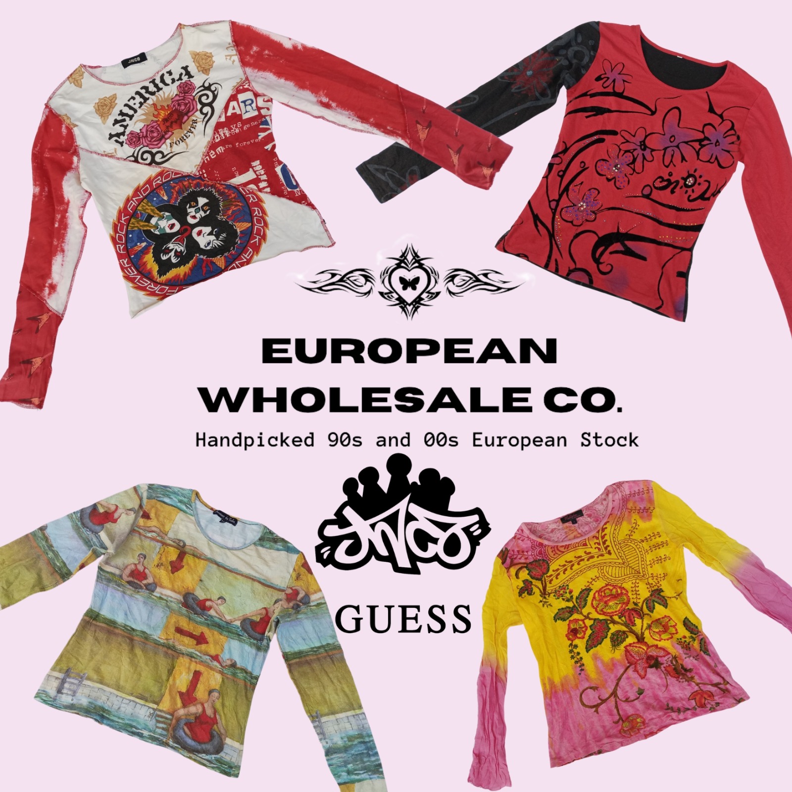 Y2K Colourful Graphic European Long sleeve tops Mix Ft. JNCO, Guess & Pimkie