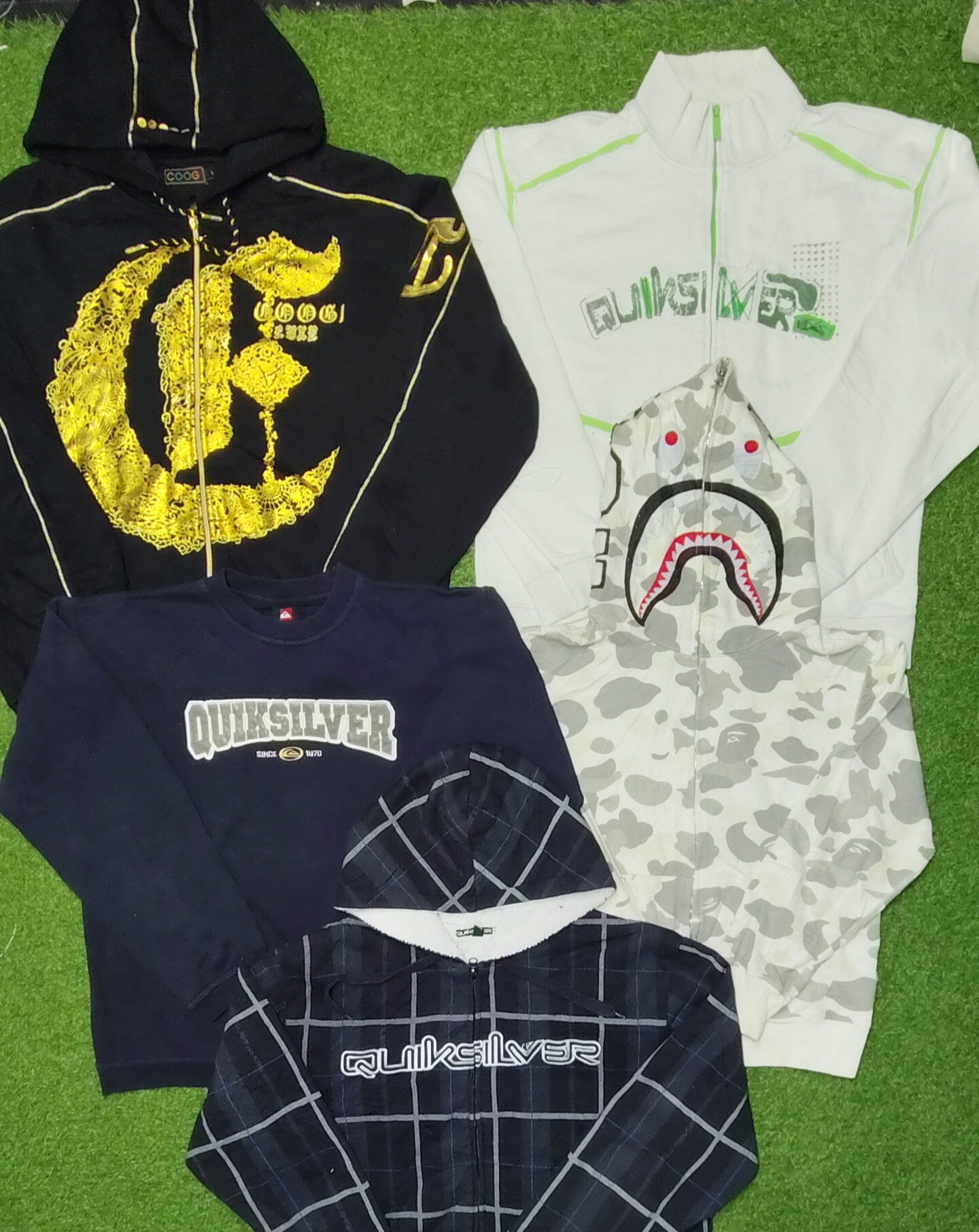 Quick silver, coogi, Bape hoodies and sweatshirts