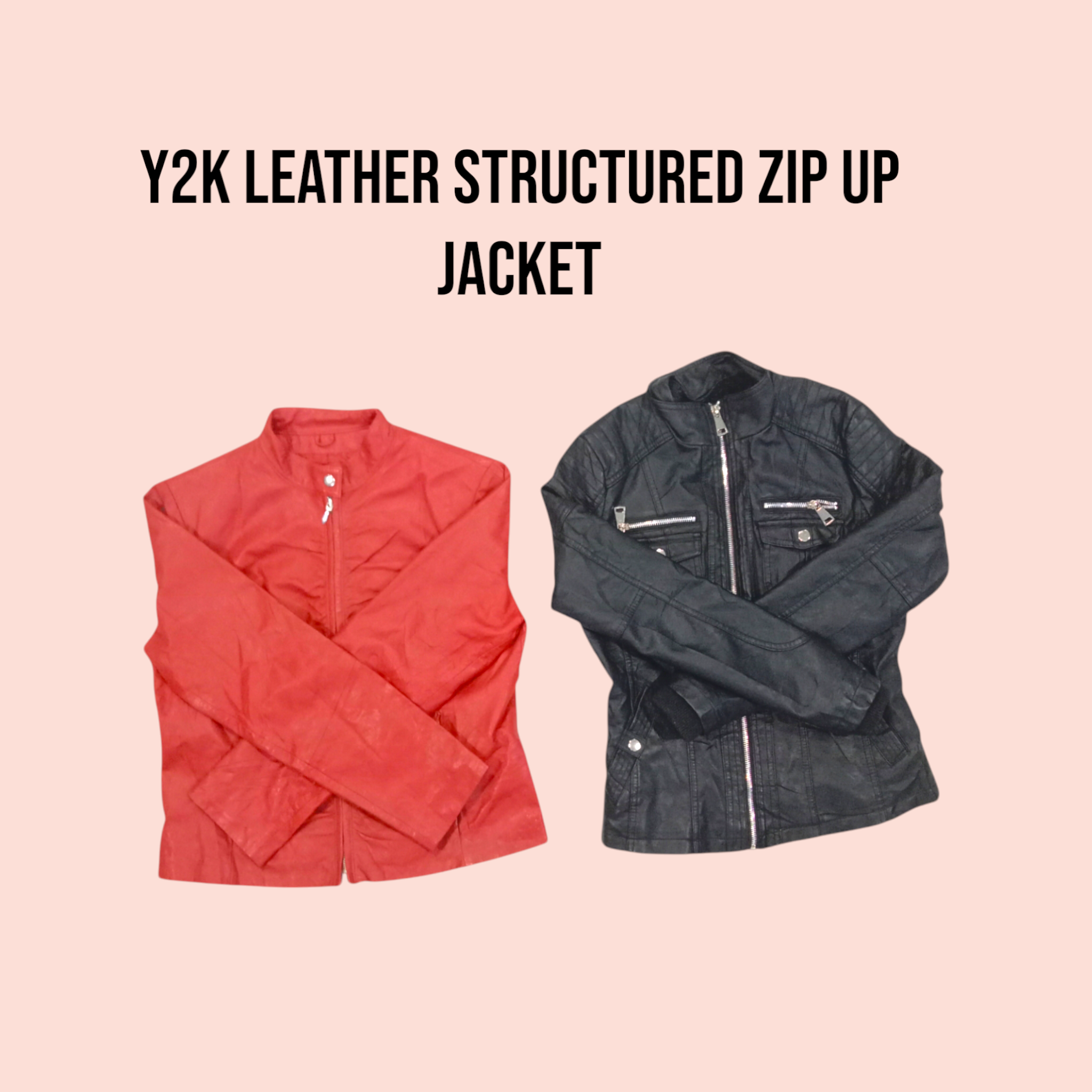 Y2k Leather Structured Zip Up Jackets